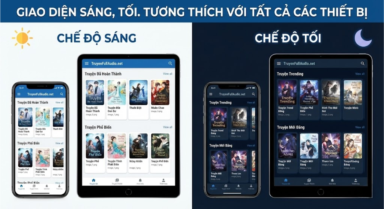 Hướng Dẫn Nghe Truyện Tại TruyenFullAudio.net 11 giao diện sáng tối